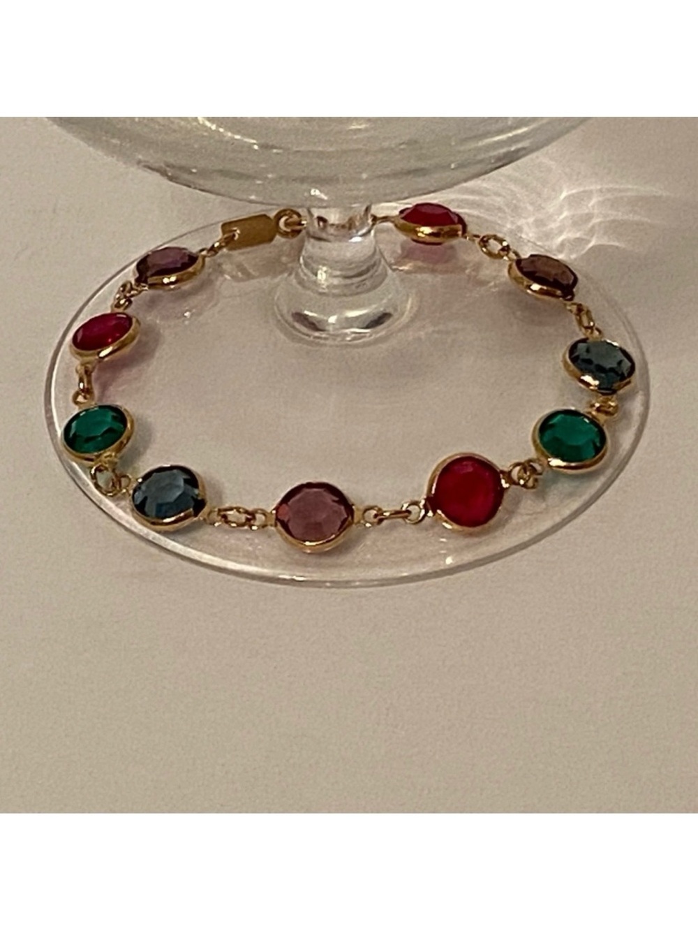 SWAROVSKI BRACELET GOLD PLATE BEZEL SET LINKS CRYSTAL RED GREEN BLUE SWAN MARK